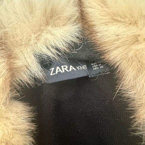 Zara Knit SZ M fur collar oversized winter coat - Picture 5 of 7